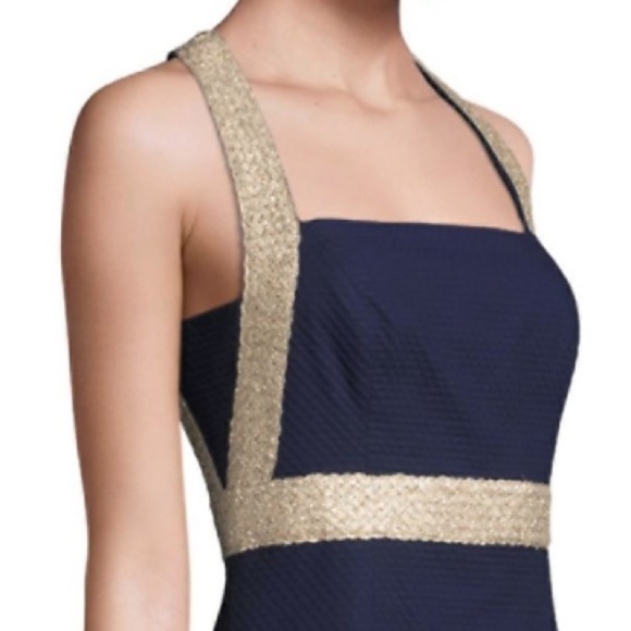 Lilly Pulitzer Eliana True Navy Braided Gold Cocktail Shift Dress - Picture 8 of 13